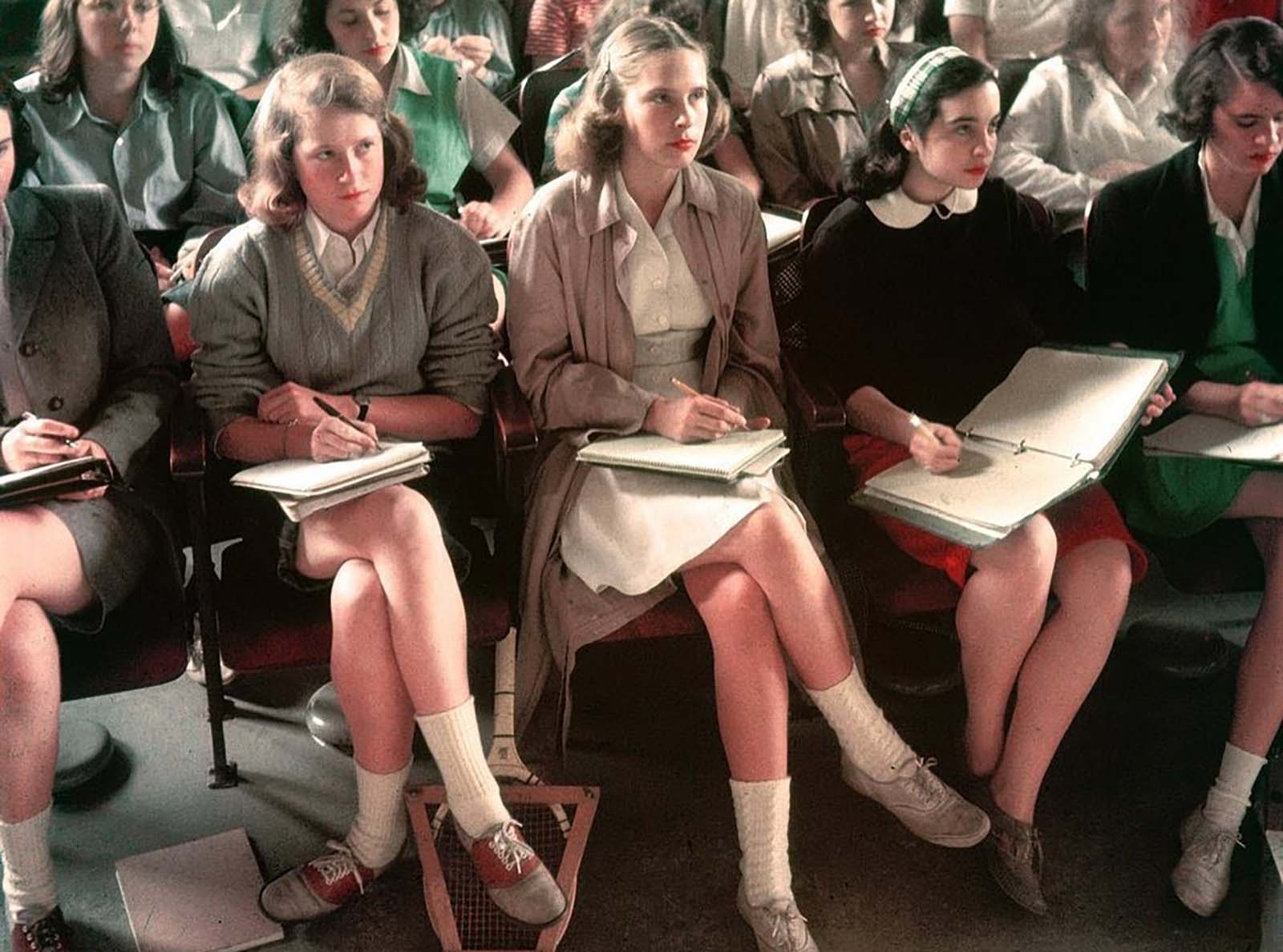 Students attending a class at Smith College in Northampton, Massachusetts